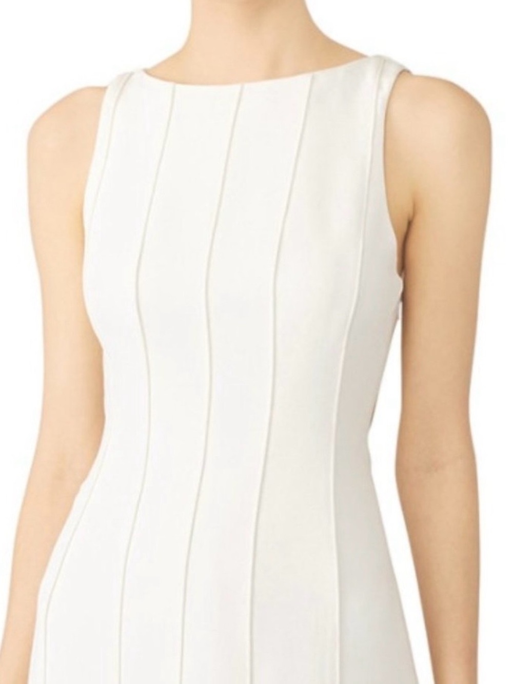 Halston Heritage Ivory White Crepe Sleeveless Pleated Insert Midi Dress Sz 4